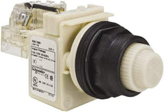 Schneider Electric - 110 VAC at 50/60 Hz via Transformer, 120 VAC at 50/60 Hz via Transformer White Lens Press-to-Test Indicating Light - Round Lens, Screw Clamp Connector, Corrosion Resistant, Dust Resistant, Oil Resistant - Industrial Tool & Supply