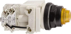 Schneider Electric - 110 VAC at 50/60 Hz via Transformer, 120 VAC at 50/60 Hz via Transformer Amber Lens Press-to-Test Indicating Light - Round Lens, Screw Clamp Connector, Corrosion Resistant, Dust Resistant, Oil Resistant - Industrial Tool & Supply