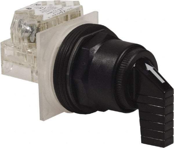 Schneider Electric - 1.18 Inch Mount Hole, 3 Position, Knob and Pushbutton Operated, Selector Switch - Black, Momentary (MO), Anticorrosive, Weatherproof, Dust and Oil Resistant - Industrial Tool & Supply
