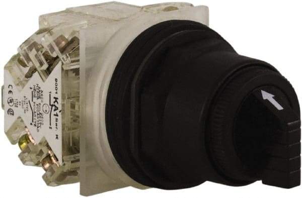 Schneider Electric - 1.18 Inch Mount Hole, 3 Position, Knob and Pushbutton Operated, Selector Switch - Black, Maintained (MA), Anticorrosive, Weatherproof, Dust and Oil Resistant - Industrial Tool & Supply