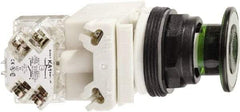 Schneider Electric - 30mm Mount Hole, Extended Straight, Pushbutton Switch with Contact Block - Green Pushbutton, Maintained (MA) - Industrial Tool & Supply