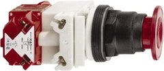 Schneider Electric - 30mm Mount Hole, Extended Straight, Pushbutton Switch with Contact Block - Red Pushbutton, Maintained (MA), Momentary (MO) - Industrial Tool & Supply