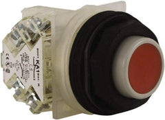 Schneider Electric - 30mm Mount Hole, Extended Straight, Pushbutton Switch with Contact Block - Red Pushbutton, Momentary (MO) - Industrial Tool & Supply