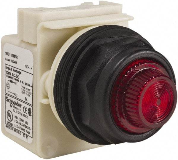 Schneider Electric - 120 V Red Lens Indicating Light - Round Lens, Screw Clamp Connector, Corrosion Resistant, Dust Resistant, Oil Resistant - Industrial Tool & Supply