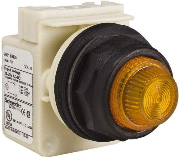 Schneider Electric - 24 V, 28 V Amber Lens Indicating Light - Round Lens, Screw Clamp Connector, Corrosion Resistant, Dust Resistant, Oil Resistant - Industrial Tool & Supply
