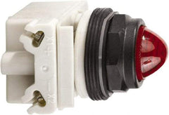 Schneider Electric - 120 VAC/VDC Red Lens Incandescent Pilot Light - Round Lens, Screw Clamp Connector, 54mm OAL x 42mm Wide, Vibration Resistant - Industrial Tool & Supply