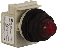 Schneider Electric - 110 VAC at 50/60 Hz via Transformer, 120 VAC at 50/60 Hz via Transformer Red Lens Indicating Light - Round Lens, Screw Clamp Connector, Corrosion Resistant, Dust Resistant, Oil Resistant - Industrial Tool & Supply