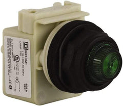 Schneider Electric - 110 VAC at 50/60 Hz via Transformer, 120 VAC at 50/60 Hz via Transformer Green Lens Indicating Light - Round Lens, Screw Clamp Connector, Corrosion Resistant, Dust Resistant, Oil Resistant - Industrial Tool & Supply