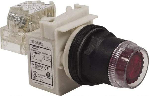 Schneider Electric - 30mm Mount Hole, Extended Straight, Pushbutton Switch with Contact Block - Red Pushbutton, Momentary (MO) - Industrial Tool & Supply