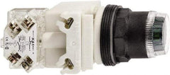 Schneider Electric - 30mm Mount Hole, Extended Straight, Pushbutton Switch with Contact Block - Green Pushbutton, Momentary (MO) - Industrial Tool & Supply
