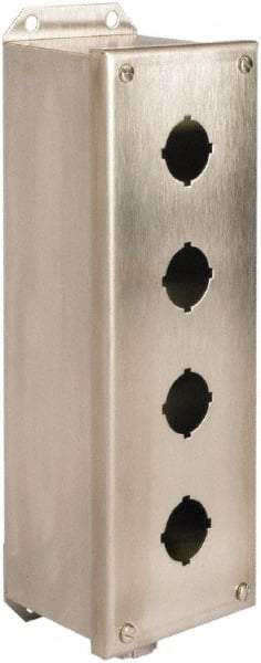 Schneider Electric - 4 Hole, 30mm Hole Diameter, Stainless Steel Pushbutton Switch Enclosure - 1, 3, 4, 12, 4X NEMA Rated - Industrial Tool & Supply