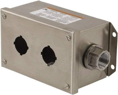 Schneider Electric - 2 Hole, 30mm Hole Diameter, Stainless Steel Pushbutton Switch Enclosure - 1, 3, 4, 12, 4X NEMA Rated - Industrial Tool & Supply