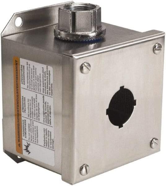 Schneider Electric - 1 Hole, 30mm Hole Diameter, Stainless Steel Pushbutton Switch Enclosure - 1, 3, 4, 12, 4X NEMA Rated - Industrial Tool & Supply
