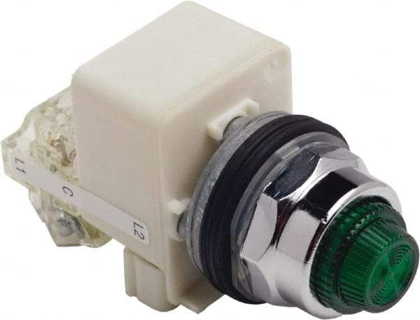 Schneider Electric - 120 V Green Lens LED Press-to-Test Indicating Light - Octagonal Lens, Screw Clamp Connector - Industrial Tool & Supply