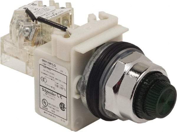Schneider Electric - 120 VAC Green Lens LED Pilot Light - Round Lens, Screw Clamp Connector - Industrial Tool & Supply