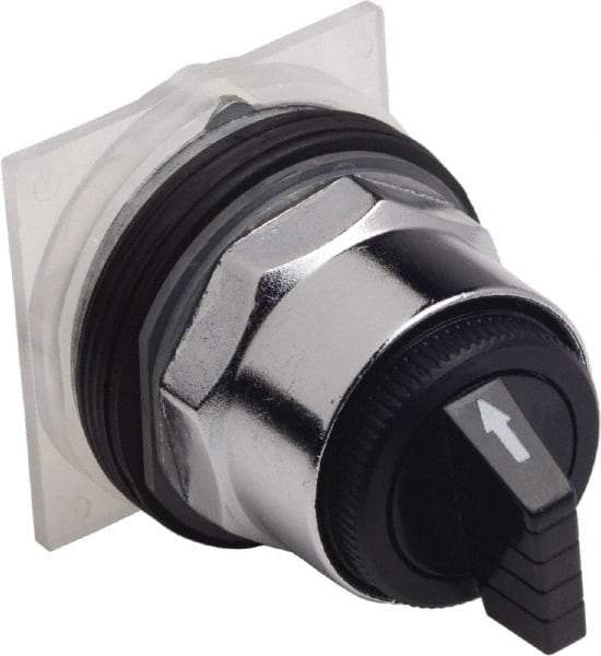 Schneider Electric - 30mm Mount Hole, 3 Position, Knob and Pushbutton Operated, Selector Switch Only - Black, Momentary (MO), without Contact Blocks, Weatherproof and Dust and Oil Resistant - Industrial Tool & Supply