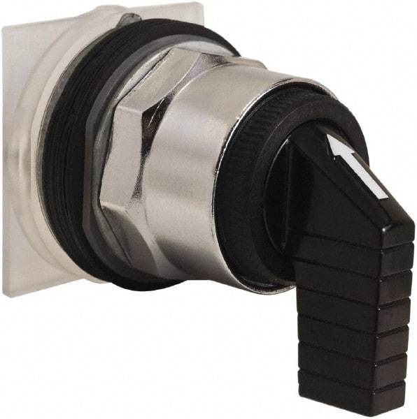 Schneider Electric - 30mm Mount Hole, 3 Position, Knob and Pushbutton Operated, Selector Switch Only - Black, Momentary (MO), without Contact Blocks, Weatherproof and Dust and Oil Resistant - Industrial Tool & Supply