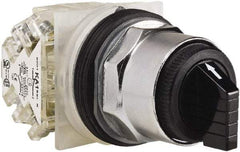 Schneider Electric - 1.18 Inch Mount Hole, 3 Position, Knob and Pushbutton Operated, Selector Switch - Black, Maintained (MA), 2NO/2NC, Weatherproof and Dust and Oil Resistant - Industrial Tool & Supply