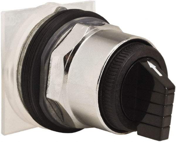 Schneider Electric - 30mm Mount Hole, 3 Position, Knob and Pushbutton Operated, Selector Switch Only - Black, Maintained (MA), without Contact Blocks, Weatherproof and Dust and Oil Resistant - Industrial Tool & Supply