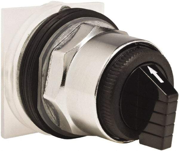 Schneider Electric - 30mm Mount Hole, 3 Position, Knob and Pushbutton Operated, Selector Switch Only - Black, Maintained (MA), without Contact Blocks, Weatherproof and Dust and Oil Resistant - Industrial Tool & Supply