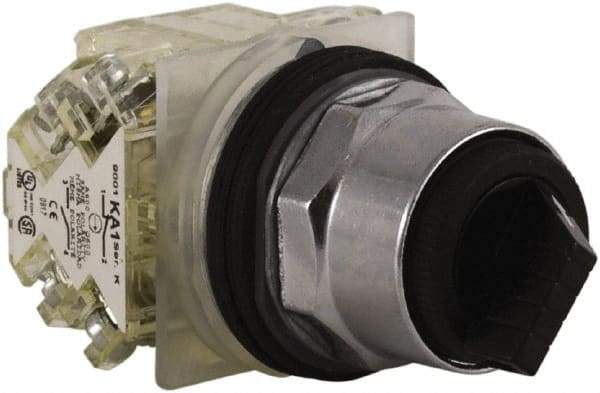 Schneider Electric - 30mm Mount Hole, 2 Position, Knob and Pushbutton Operated, Selector Switch - Black, Maintained (MA), 2NO/2NC, Weatherproof and Dust and Oil Resistant - Industrial Tool & Supply