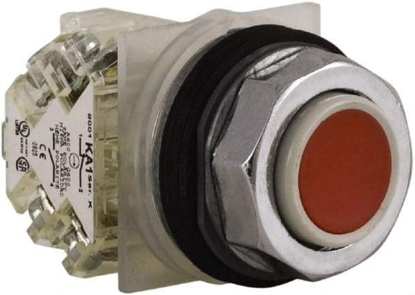 Schneider Electric - 30mm Mount Hole, Extended Straight, Pushbutton Switch with Contact Block - Red Pushbutton, Momentary (MO) - Industrial Tool & Supply