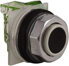 Schneider Electric - 30mm Mount Hole, Extended Straight, Pushbutton Switch with Contact Block - Black Pushbutton, Momentary (MO) - Industrial Tool & Supply