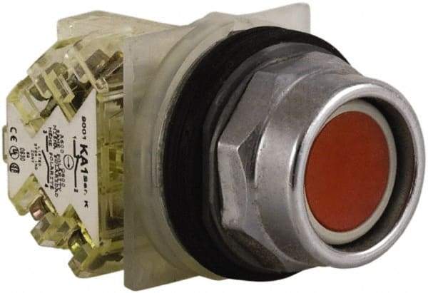 Schneider Electric - 30mm Mount Hole, Extended Straight, Pushbutton Switch with Contact Block - Red Pushbutton, Momentary (MO) - Industrial Tool & Supply