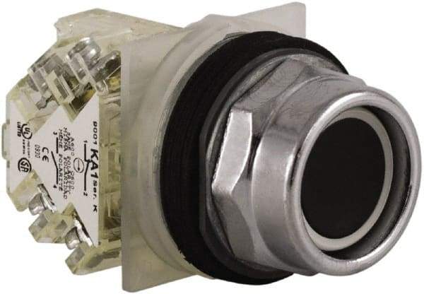 Schneider Electric - 30mm Mount Hole, Extended Straight, Pushbutton Switch with Contact Block - Black Pushbutton, Momentary (MO) - Industrial Tool & Supply