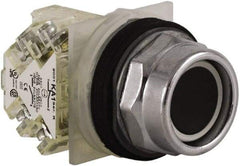 Schneider Electric - 30mm Mount Hole, Extended Straight, Pushbutton Switch with Contact Block - Black Pushbutton, Momentary (MO) - Industrial Tool & Supply