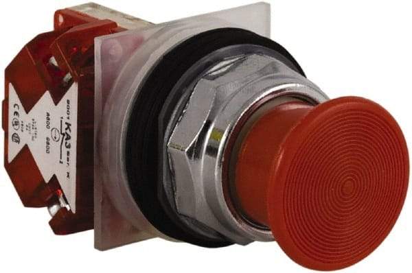 Schneider Electric - 30mm Mount Hole, Extended Straight, Pushbutton Switch with Contact Block - Red Pushbutton, Momentary (MO) - Industrial Tool & Supply