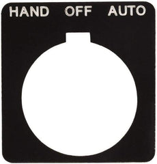 Schneider Electric - Square, Plastic Legend Plate - Hand-Off-Auto - Black Background, White Letters, 1.2 Inch Hole Diameter, 1-3/4 Inch Square - Industrial Tool & Supply