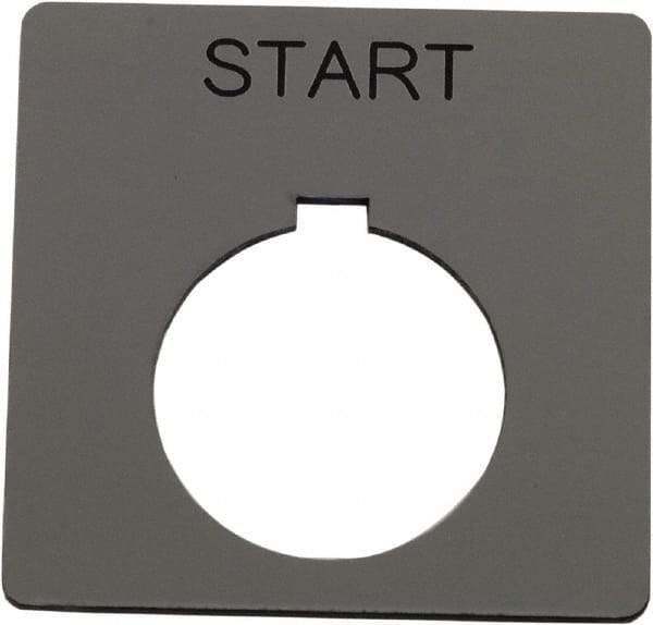 Schneider Electric - Square, Plastic Legend Plate - Start - Silver Background, Black Letters, 1.2 Inch Hole Diameter, 2-1/4 Inch Square - Industrial Tool & Supply