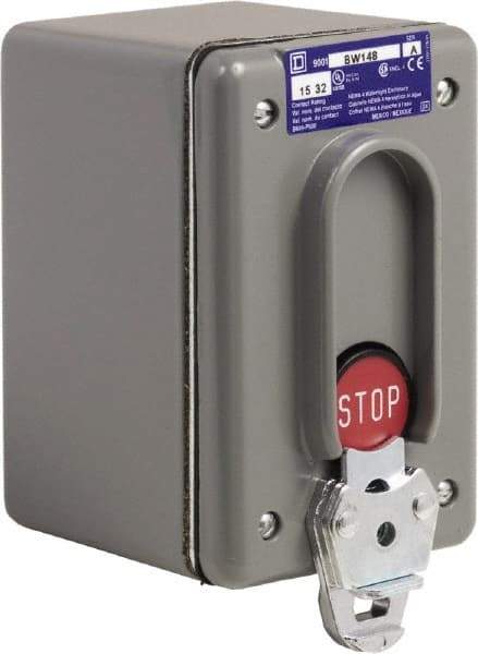 Schneider Electric - 1 Operator, Projecting Pushbutton Control Station - Stop (Legend), Momentary Switch, NC Contact, NEMA 4 - Industrial Tool & Supply