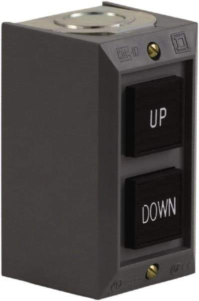 Schneider Electric - 2 Operator, Projecting Pushbutton Control Station - Down, Up (Legend), Momentary Switch, 2NO Contact, NEMA 1 - Industrial Tool & Supply