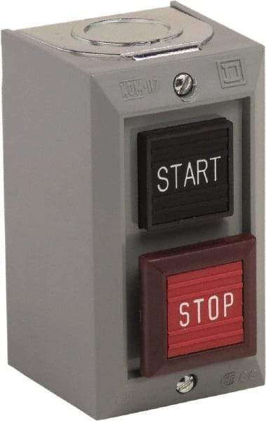 Schneider Electric - 2 Operator, Projecting Pushbutton Control Station - Start, Stop (Legend), Momentary Switch, NO/NC Contact, NEMA 1 - Industrial Tool & Supply