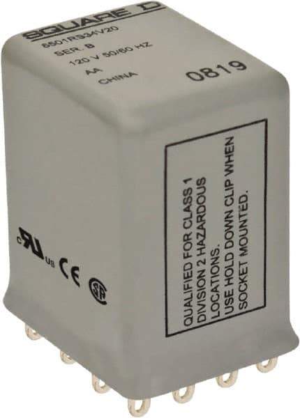 Square D - Electromechanical Plug-in General Purpose Relay - 1 Amp at 240 VAC, 4PDT, 24 VDC - Industrial Tool & Supply
