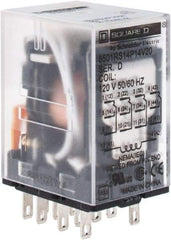 Square D - 1/6 hp at 120/240 Volt, Electromechanical Plug-in General Purpose Relay - 5 Amp at 240 VAC, 4PDT, 120 VAC at 50/60 Hz - Industrial Tool & Supply