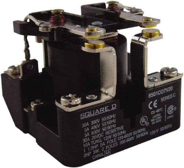 Square D - 1-1/2 hp, 10 VA Power Rating, Electromechanical Screw Clamp General Purpose Relay - 40 at 277 VAC & 5 at 600 V, DPST, 24 VAC at 50/60 Hz, 63.6mm Wide x 49.6mm High x 63.2mm Deep - Industrial Tool & Supply
