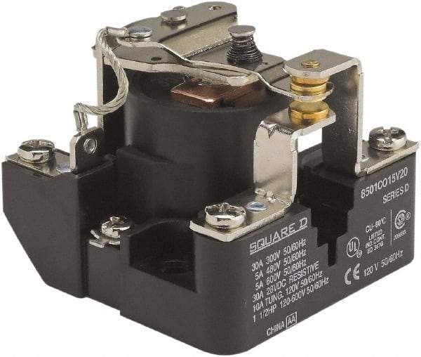 Square D - 1-1/2 hp, 10 VA Power Rating, Electromechanical Screw Clamp General Purpose Relay - 40 at 277 VAC & 5 at 600 V, SPDT, 277 VAC at 60 Hz, 63.6mm Wide x 52.4mm High x 63.2mm Deep - Industrial Tool & Supply