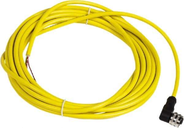 Telemecanique Sensors - 4 Amp, 1/2-20 UNF 3 Pin Elbowed Female Cordset Sensor and Receptacle - 250 VAC, 300 VDC, 5m Cable Length, IP67 Ingress Rating - Industrial Tool & Supply