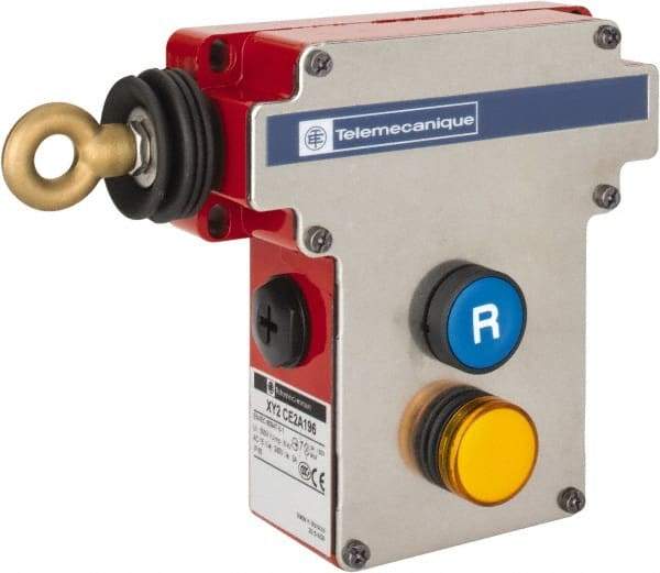 Telemecanique Sensors - 10 Amp, 2NO/2NC Configuration, Left Hand Operation, Rope Operated Limit Switch - Pushbutton Reset, Cable Pull, Pilot Light Indicator, 300 VAC - Industrial Tool & Supply