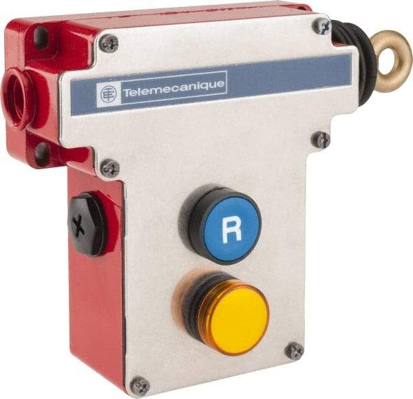 Telemecanique Sensors - 10 Amp, 2NO/2NC Configuration, Right Hand Operation, Rope Operated Limit Switch - Pushbutton Reset, Cable Pull, Pilot Light Indicator, 300 VAC - Industrial Tool & Supply