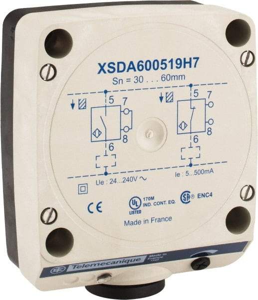 Telemecanique Sensors - NPN, PNP, NO/NC, 60mm Detection, Rectangular, Inductive Proximity Sensor - 2 Wires, IP67, 24 to 240 VAC, 80mm Wide - Industrial Tool & Supply
