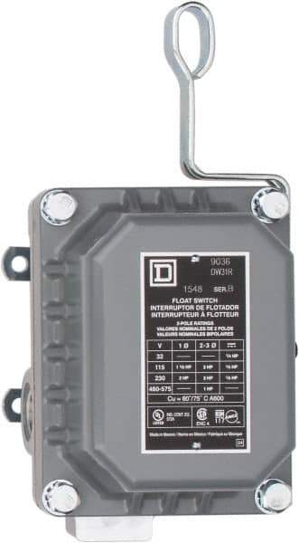 Square D - 4 NEMA Rated, DPST, Float Switch Pressure and Level Switch - 575 VAC, Line-Load-Load-Line Terminal - Industrial Tool & Supply