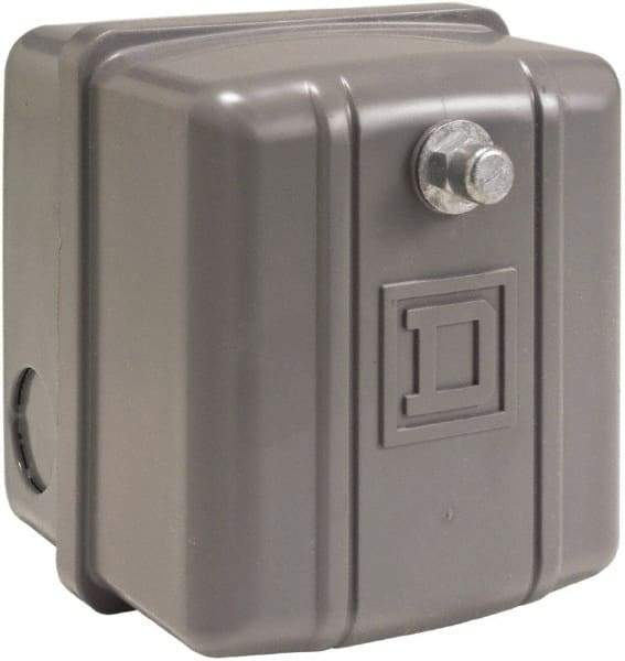Square D - 1 NEMA Rated, DPST, 215 to 250 psi, Electromechanical, Snap Action Pressure and Level Switch - Adjustable Pressure, 460/575 VAC, 1/4 Inch Connector, Screw Terminal, For Use with Air Compressors, Power Circuits, Water Pumps - Industrial Tool & Supply