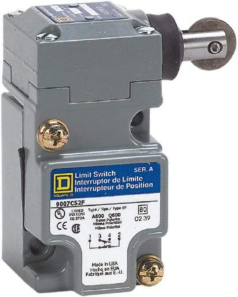 Square D - SPDT, NC/NO, 600 Volt Screw Terminal, Roller Plunger Actuator, General Purpose Limit Switch - 1, 2, 4, 6, 12, 13, 6P NEMA Rating, IP67 IPR Rating - Industrial Tool & Supply