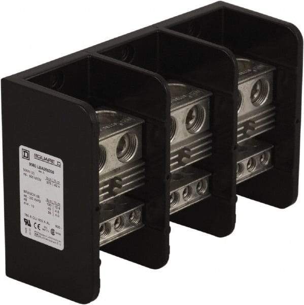 Square D - 3 Poles, 620 (Aluminium), 760 (Copper) Amp, Phenolic Power Distribution Block - 600 VAC, 2 Primary Connection - Industrial Tool & Supply