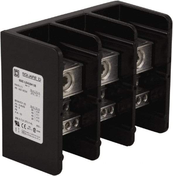 Square D - 3 Poles, 270 (Aluminium), 335 (Copper) Amp, Phenolic Power Distribution Block - 600 VAC, 1 Primary Connection - Industrial Tool & Supply