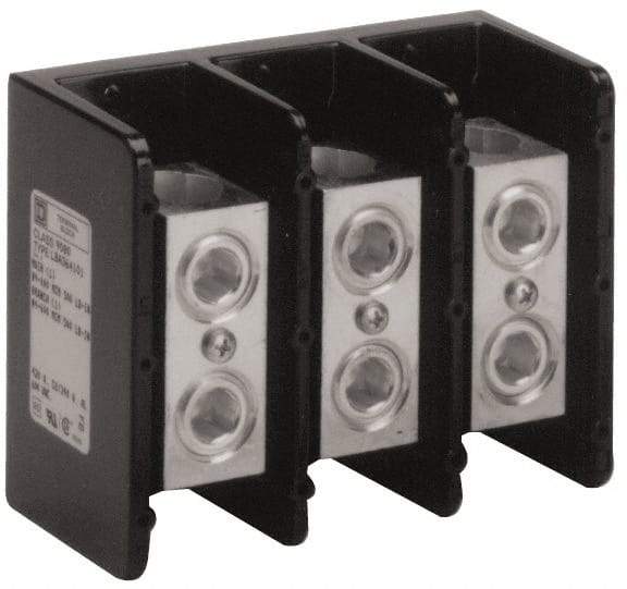 Square D - 3 Poles, 340 (Aluminium), 420 (Copper) Amp, Phenolic Power Distribution Block - 600 VAC, 1 Primary Connection - Industrial Tool & Supply